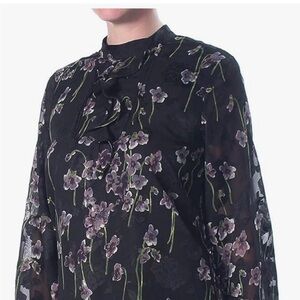 Lauren Ralph Lauren Womens Ozzarra Floral Print Mock Neck Flirty Blouse Black